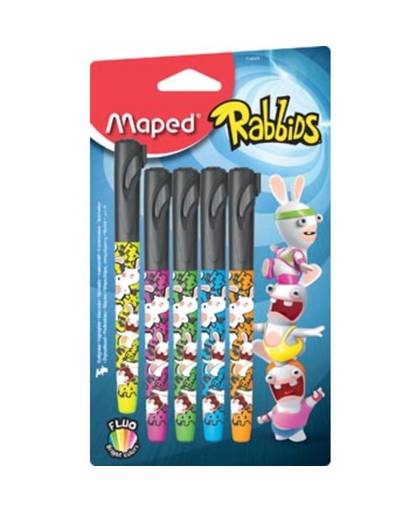 Maped Fluo'Peps Pen markeerstift Rabbids, blister met 5 stuks in geassorteerde kleuren