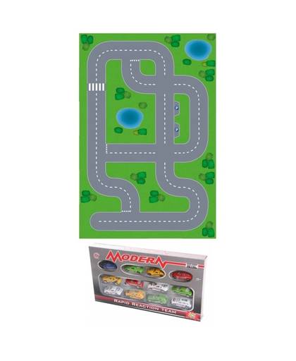 Speelgoed stratenplan wegplaten dorp XL set karton met auto speelsetje - Kartonnen DIY wegen speelkleed