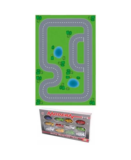 Speelgoed stratenplan wegplaten racecircuit set karton met auto speelsetje - Kartonnen DIY wegen speelkleed