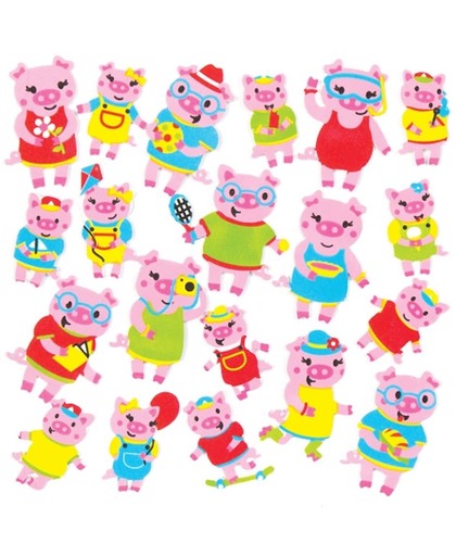 Foamstickers van varkens waarmee kinderen kaarten en knutselwerkjes met zomerse collages kunnen versieren en verfraaien (verpakking van 120)