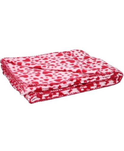 Fleece plaid deken met rode hartjes 120 x 160 cm