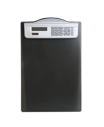 klembord Alco A4, met calculator, zwart kunststof, met cm verdeling