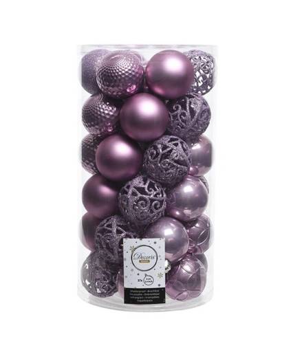Lila paarse kerstversiering kerstballenset kunststof 6 cm - 36x - kerstbal
