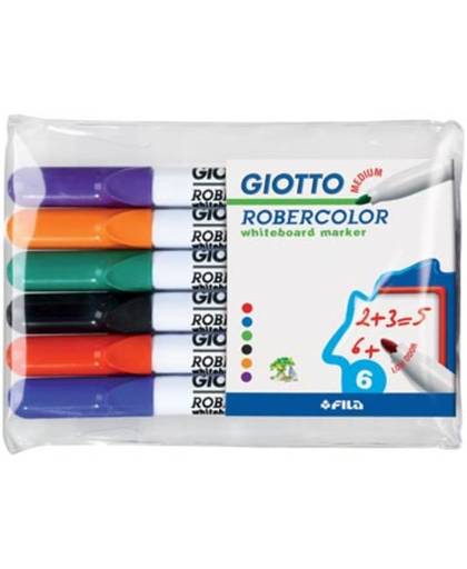 Giotto Robercolor whiteboardmarker, medium, ronde punt, etui met 6 stuks in geassorteerde kleuren