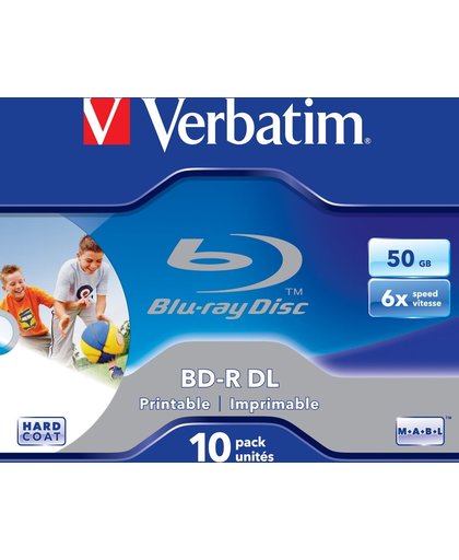 Verbatim BD-R DL 50GB 6x Wide Printable 10 Pack Jewel Case No ID Brand BD-R 50GB 10stuk(s)