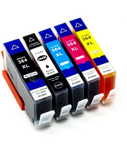 Inktdag Huismerk Compatibel Inktcartridge / Alternatief voor HP 364 XL PBK, BK, C, M, Y Multipack Cartridges, Photo Zwart, Zwart, Cyaan, Magenta, Geel - Hoge Capaciteit - set 5 pak