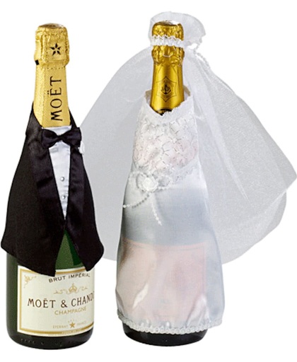 Champagne fles bruiloft kleding