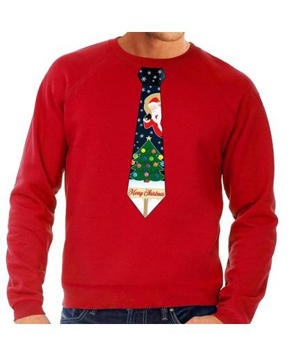 Foute kersttrui / sweater met stropdas van kerst print rood voor heren S (48)
