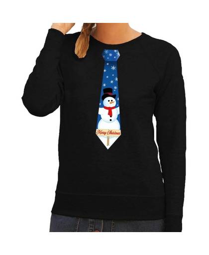 Foute kersttrui / sweater stropdas met sneeuwpop print zwart voor dames L (40)
