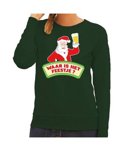 Foute kersttrui / sweater voor dames - groen - Dronken Kerstman met biertje M (38)