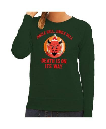 Foute kersttrui / sweater voor dames - groen - Duivel Jingle Hell XL (42)