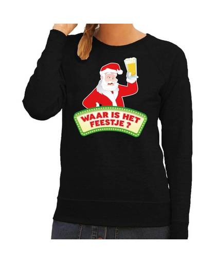 Foute kersttrui / sweater voor dames - zwart - Dronken Kerstman met biertje M (38)