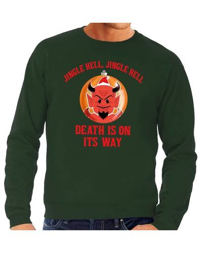 Foute kersttrui / sweater voor heren - groen - Duivel Jingle Hell XL (54)