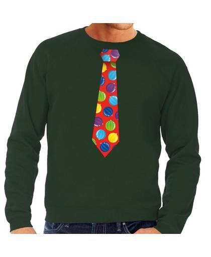 Foute kersttrui / sweater stropdas met kerstballen print groen voor heren XL (54)