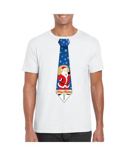 Foute Kerst t-shirt stropdas met kerstman print wit voor heren XL