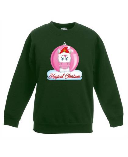 Kersttrui met roze eenhoorn kerstbal groen voor meisjes 12-13 jaar (152/164)