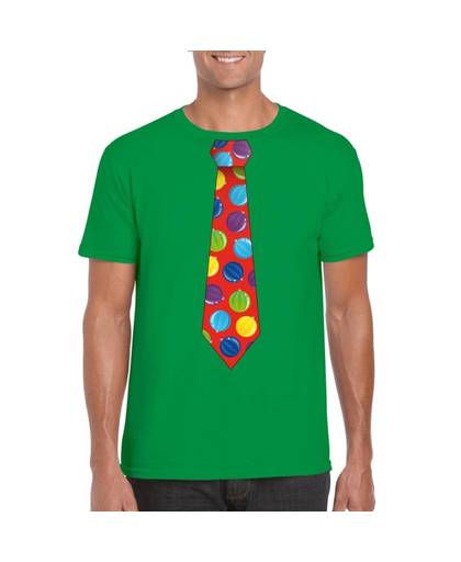 Foute Kerst t-shirt stropdas met kerstballen print groen voor heren S