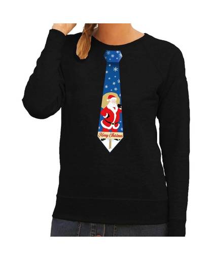 Foute kersttrui / sweater stropdas met kerstman print zwart voor dames XS (34)