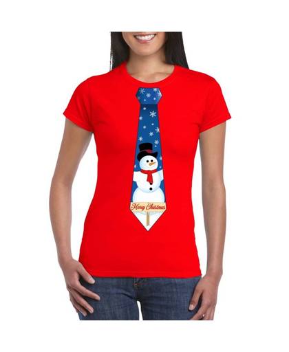 Rood kerst T-shirt voor dames - Sneeuwpoppen stropdas print S