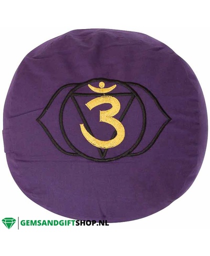 Paars Meditatie- of Yogakussen – met handgeborduurd Chakra teken