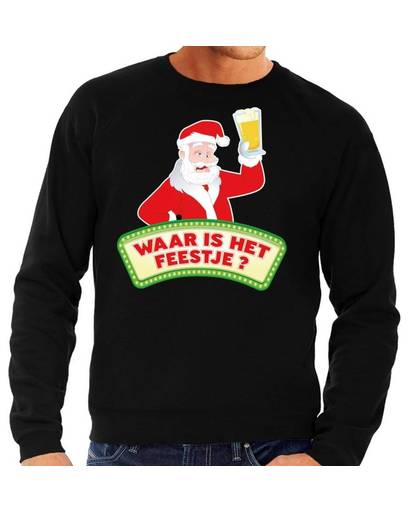 Foute kersttrui / sweater voor heren - zwart - Dronken Kerstman met biertje 2XL (56)