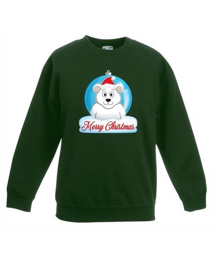 Kersttrui Merry Christmas ijsbeer kerstbal groen jongens en meisjes - Kerstruien kind 9-11 jaar (134/146)