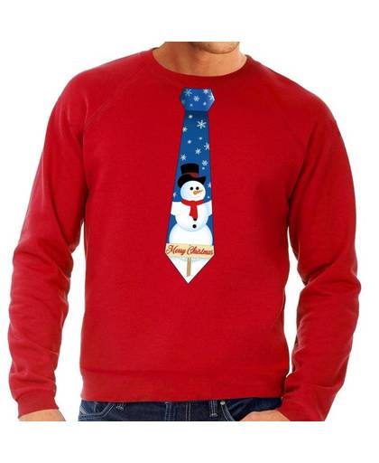 Foute kersttrui / sweater stropdas met sneeuwpop print rood voor heren XL (54)