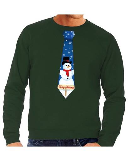 Foute kersttrui / sweater stropdas met sneeuwpop print groen voor heren L (52)