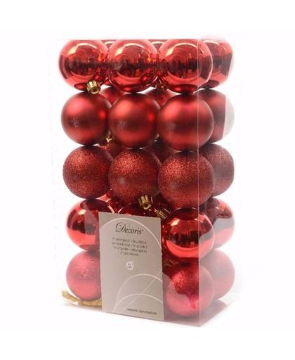 Kerst kerstballen rood mix 6 cm Christmas Red 30 stuks