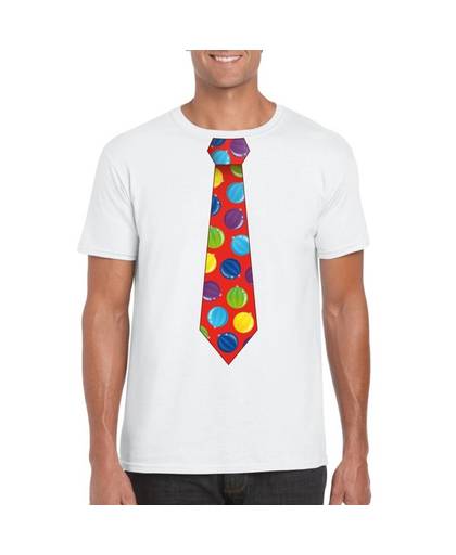 Foute Kerst t-shirt stropdas met kerstballen print wit voor heren XL