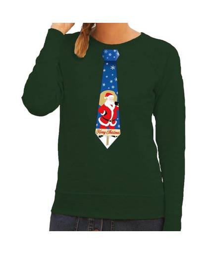 Foute kersttrui / sweater stropdas met kerstman print groen voor dames XL (42)