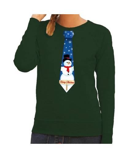 Foute kersttrui / sweater stropdas met sneeuwpop print groen voor dames XS (34)