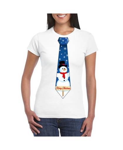 Wit kerst T-shirt voor dames - Sneeuwpoppen stropdas print S