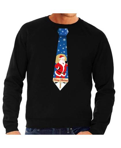 Foute kersttrui / sweater stropdas met kerstman print zwart voor heren XL (54)