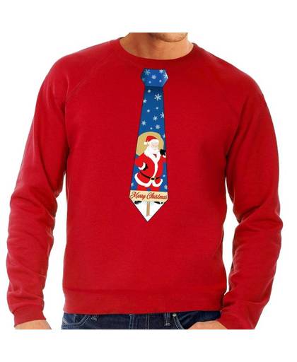 Foute kersttrui / sweater stropdas met kerstman print rood voor heren 2XL (56)