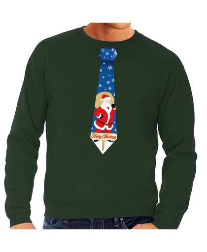Foute kersttrui / sweater stropdas met kerstman print groen voor heren L (52)