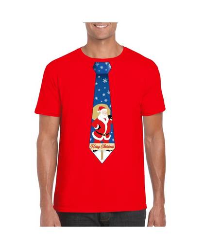 Foute Kerst t-shirt stropdas met kerstman print rood voor heren S