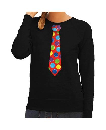 Foute kersttrui / sweater stropdas met kerstballen print zwart voor dames XL (42)