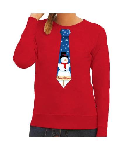 Foute kersttrui / sweater stropdas met sneeuwpop print rood voor dames M (38)