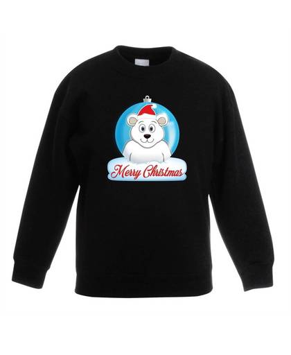 Kersttrui Merry Christmas ijsbeer kerstbal zwart jongens en meisjes - Kerstruien kind 5-6 jaar (110/116)