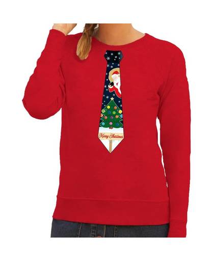 Foute kersttrui / sweater met stropdas van kerst print rood voor dames XS (34)