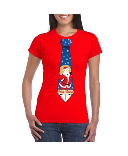 Foute Kerst t-shirt stropdas met kerstman print rood voor dames S