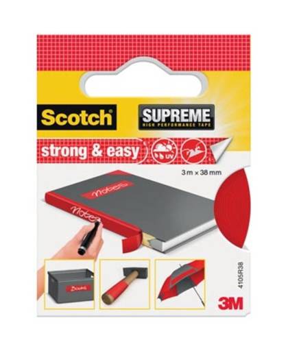 Scotch Supreme reparatietape Strong & Easy, ft 38 mm x 3 m, rood, blisterverpakking