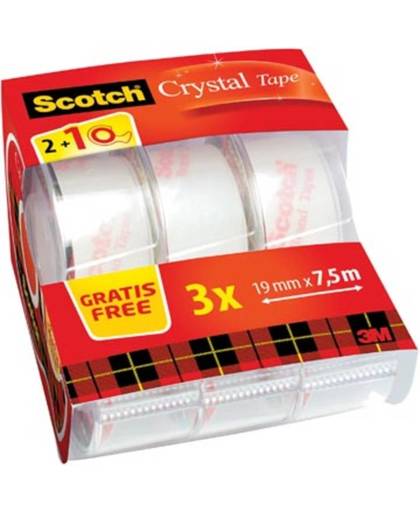 Scotch plakband Crystal Tape, ft 19 mm x 15 m, doos van 2 + 1 stuk gratis