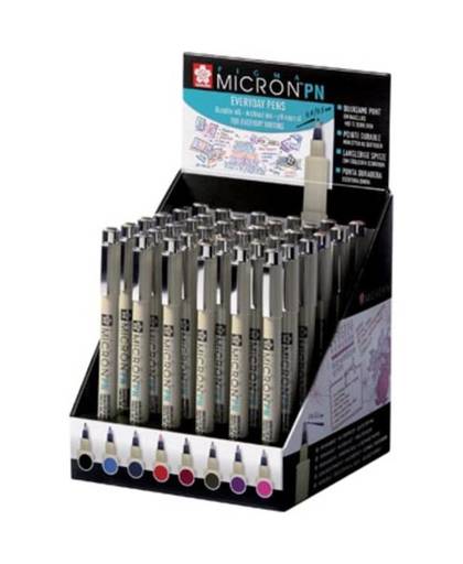 Sakura fineliner Pigma Micron PN, display van 36 stuks in geassorteerde kleuren