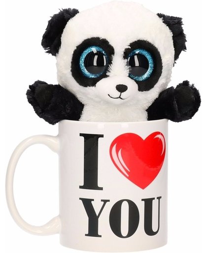 I Love You mok / beker met panda knuffeltje - cadeau