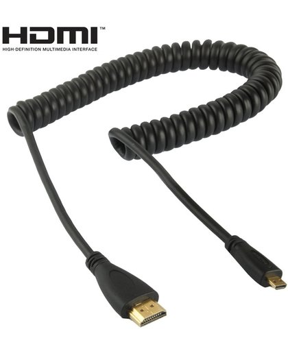 Vergulde Micro HDMI mannetje naar HDMI mannetje opgerolde kabel, ondersteunt 3D / Ethernet, Lengte: 60cm (Kan tot 2 meter uitgerekt worden)