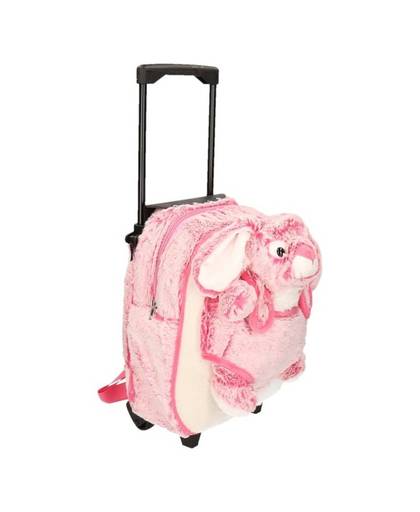 Kindertas op wieltjes met roze pluche konijntje/haasje 35 x 25 x 13 cm - trolley