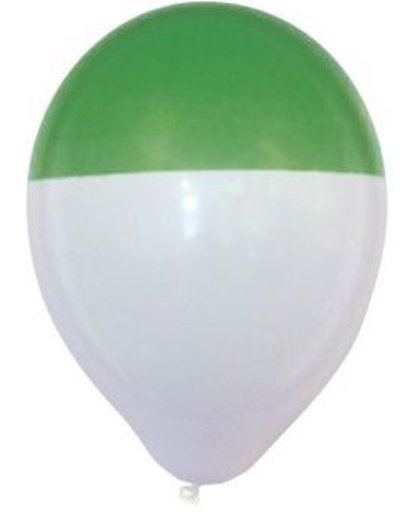 Ballon bicolour wit-groene dip per 25 stuks
