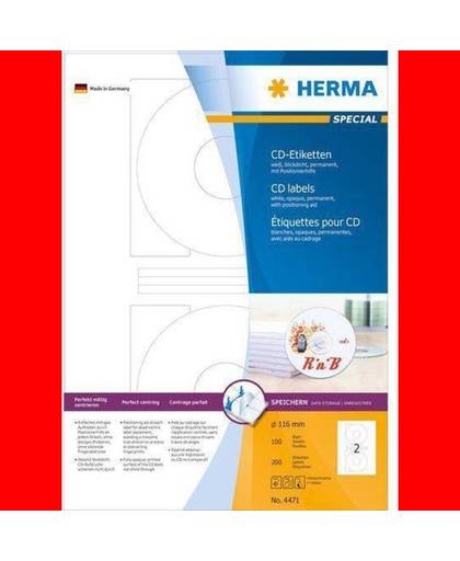 HERMA CD-etiketten wit Ø 116 A4 200 st.